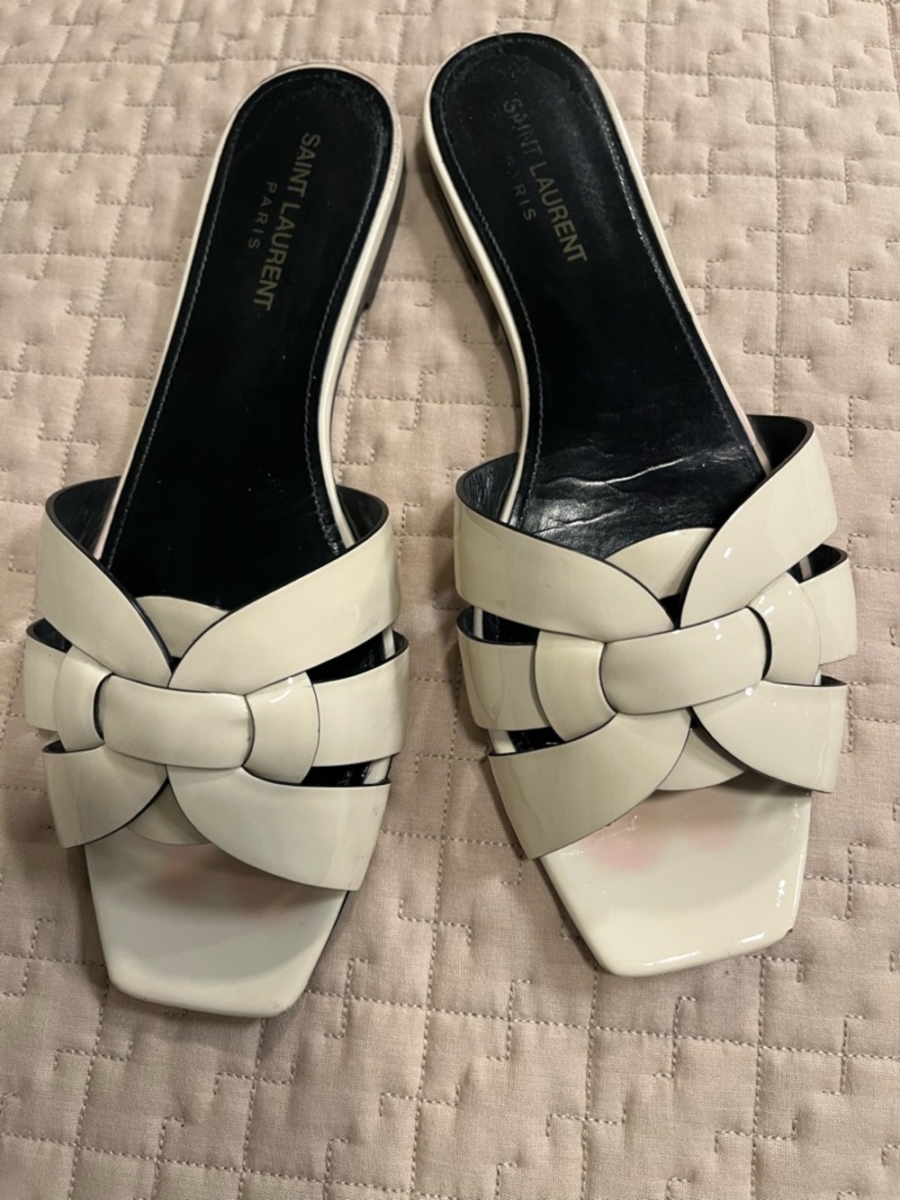 Saint Laurent cream Braided Slide Sandals